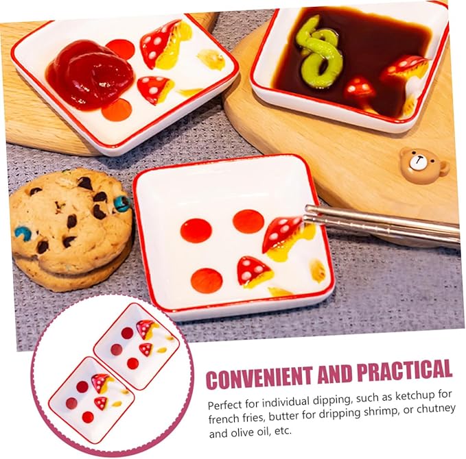 PRETYZOOM 2Pcs Mushroom Ceramic Dipping Bowls Japanese Style Seasoning Dish for Soy Sauce Condiments and Appetizers Kitchen Supply