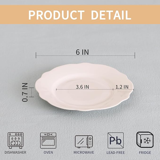 6 Inch Ceramic Dessert Plates Set of 18, White Appetizer Plate, Small Dinner Serving Plates for Cake, Snacks, Side Dishes, Microwave Oven and Dishwasher Safe