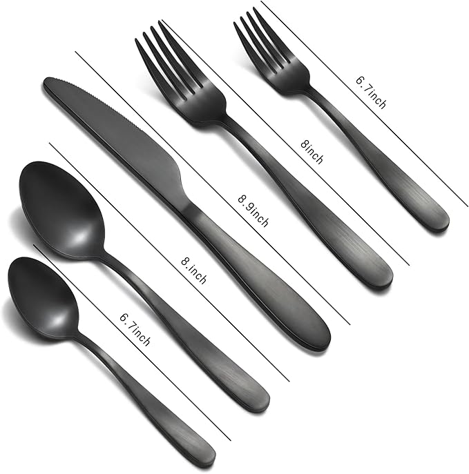 Matte Black Silverware Set for 8, Compralo 40 Pieces Black Flatware Set, Stainless Steel Tableware Cutlery Set Include Fork Spoon Knife, Kitchen Utensil Sets for Home and Restaurant