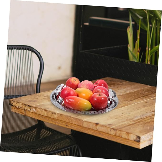 European Style Fruit Plate Silver Pattern Snack Serving Tray Stainless Plastic Dessert Storage for Home Picnic Party Breakfast and Dinner