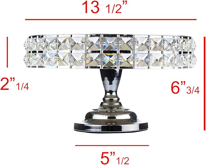 Decorative Cake Stand with Mineral Crystals & Spatula Round Metal Pedestal Cupcake Stands for Donuts Desserts Birthday Wedding Baby Shower Anniversary Holiday Dinner Party (Silver, 13.5")