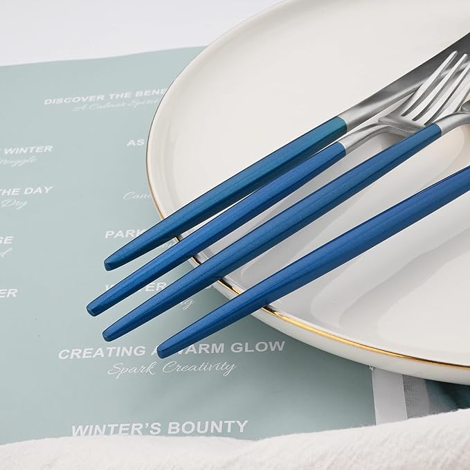 18/10 Stainless Steel Matte Flatware Set (4, Blue Silver)