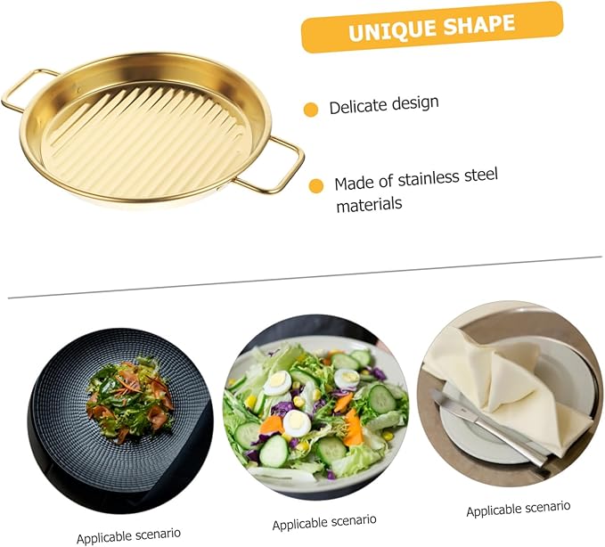 PRETYZOOM Gold Serving Tray Metal Snack Plate Lids Cooking Tray for Fried Chicken Snack Serving Dish Handle