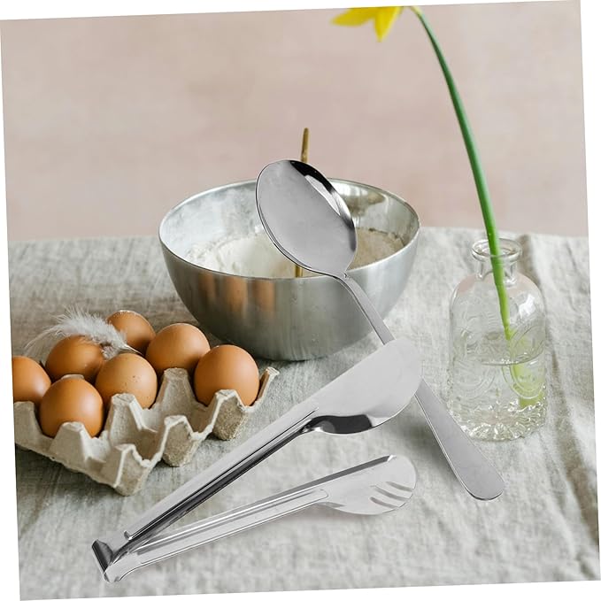 2sets Stainless Steel Cutlery Set Serving Spoons Forks Slotted Spoons Tongs Silverware Set Organizer Portable Utensil