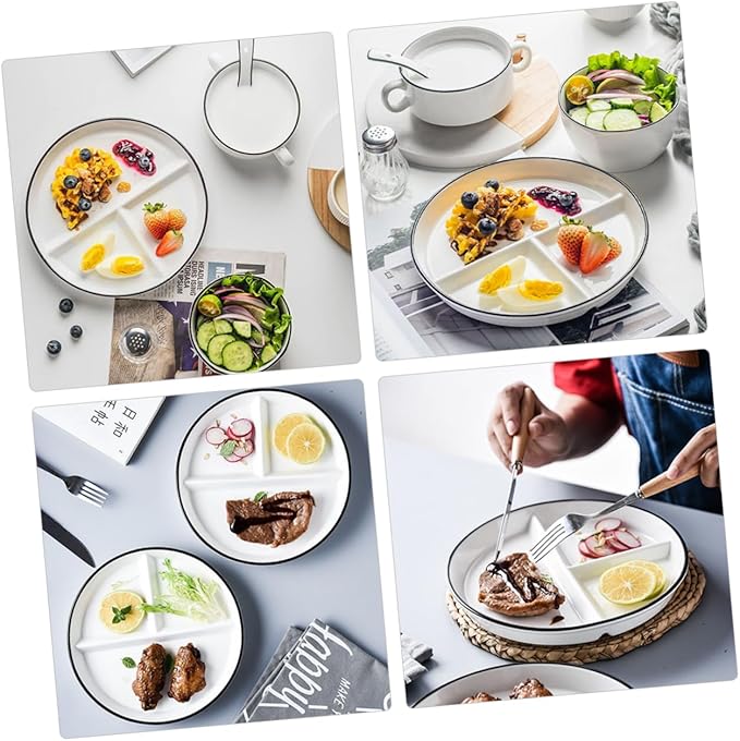 Ceramic Divided Plate with Compartments Black Rim Multifunctional Food Dish for Elderly and Home Use Microwave Dishwasher Safe Portion Plate for Appetizers Desserts Sandwiches and