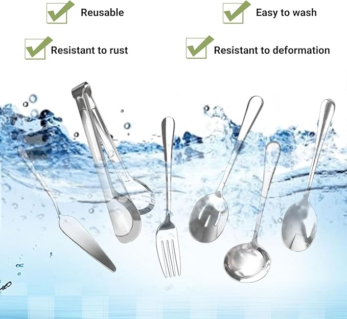 36 Pcs Stainless Steel Serving Utensils Set - Silver Serving Flatware Set Include Large Spoons, Slotted Spoons, Forks, Soup Ladle, Pie Server and Tongs for Kitchen, Buffet, Party Supplies