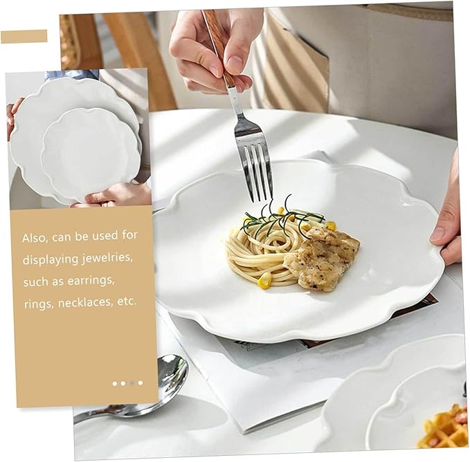 Cabilock 4Pcs White Ceramic Plates Set Oven Safe Dinner Plates Decorative Porcelain Serving Dish for Home Use for Steak Breakfast and Desserts