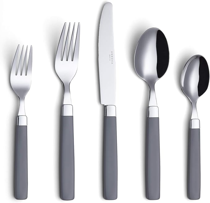 ANNOVA Silverware Set Stainless Steel Colorful Tableware Kitchen Flatware Set Utensils, Includes Dinner Knives, Forks, Spoons, Salad Forks & Dessert Spoons (Gray, 20 Pieces)
