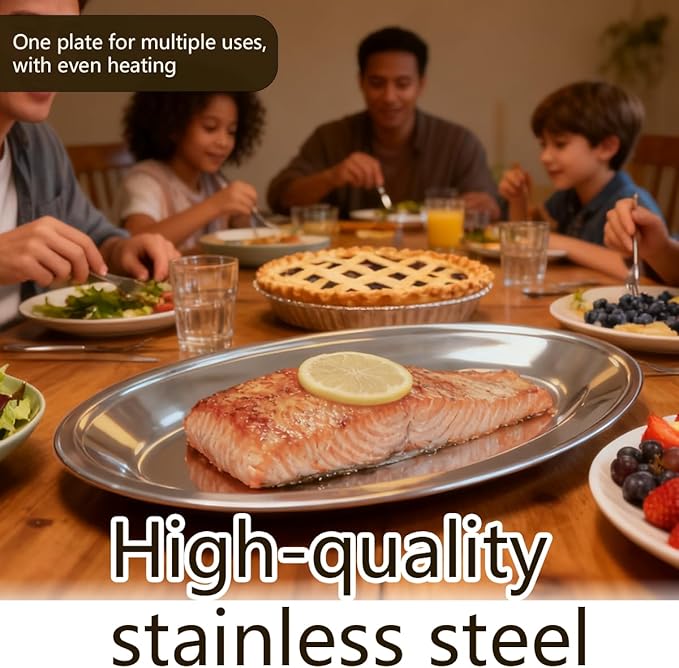 4 Pcs Stainless Steel Serving Tray Large Oval Platter Set,Stainless Steel Platter Heavy Duty Mirror Polish Oval Sizzle Platters Plate for All Dining Occasions,Kitchen,11.0",11.8",13.8",15.7"
