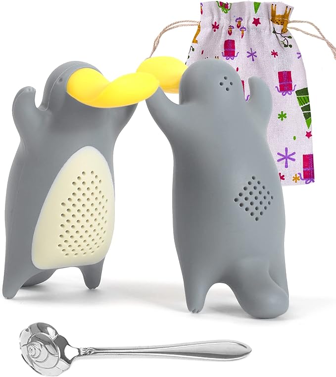 Numola Silicone Tea Infuser Set of 2, Cute Platypus Loose Leaf Tea Strainer with Stainless Steel Teaspoon, Reusable Tea Ball Filter for More Enjoyable Tea Times with Friends and Family