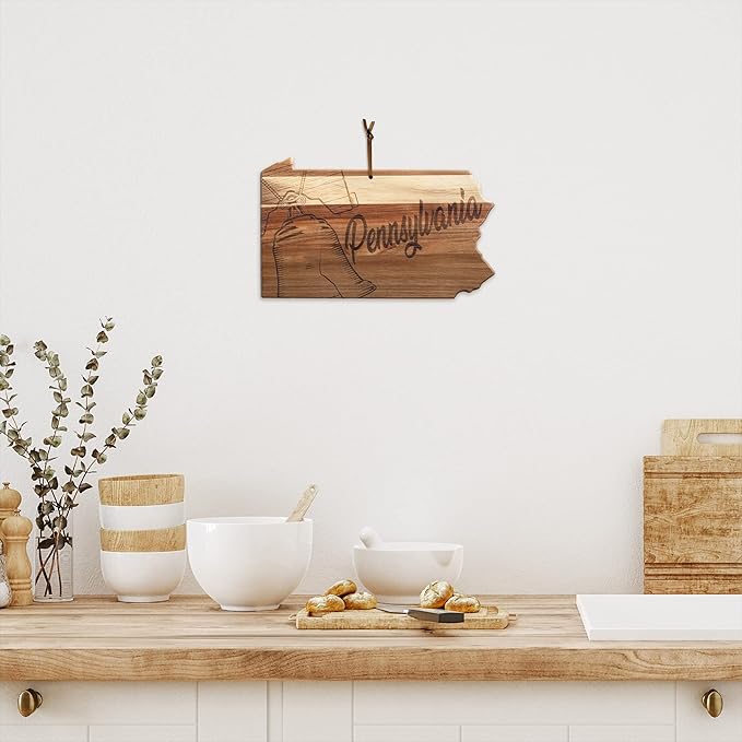 Totally Bamboo Rock & Branch Origins Series Pennsylvania State Shaped Cutting Board and Charcuterie Serving Tray, Includes Hang Tie for Wall Display