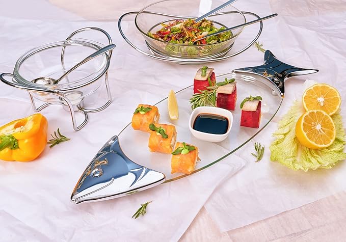 Regent 18/10 CONTEMPO Chromeplated 9.8”inch 25cm Salad Bowl with Stainless Steel Servers, Big Salad Bowls with Perfect for Fruits, Vegetable or Salads
