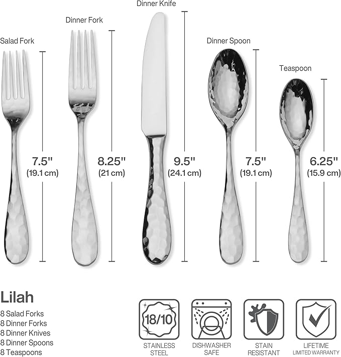 Mikasa, Lilah Flatware Service for 8, 45 Piece Set, 18/10 Stainless Steel, Silverware Set with Serving Utensils (Pack of 2)