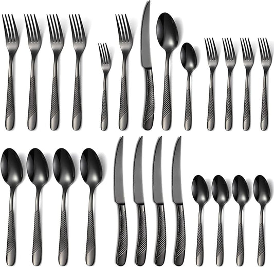 Black Silverware Set 20-Piece Stainless Steel Flatware Set for 4 Including Fork Spoon and Knife Kitchen Cutlery Utensils Set for Home Restaurant Hotel