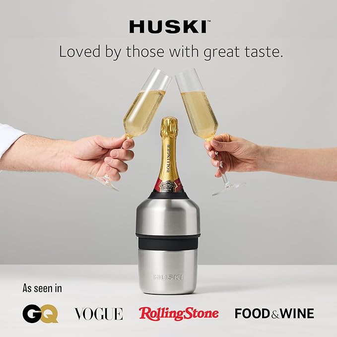 Huski Champagne Chiller | NEW | Award-Winning Iceless Design with Detachable Bottle Stopper | Keeps Wine Cold up to 6 Hours | Fits most 750ml Champagne, Prosecco & Sparkling Wine Bottles (Black)