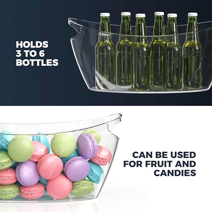 Clear Ice Buckets for Parties 3 Pack, 5.5L Clear Beverage Tub w/Handles & Scoops, Drink Buckets for Parties, Acrylic Beverage Tub, Mimosa Bar Supplies for Sparkling Wine Champagne Beer Drinks
