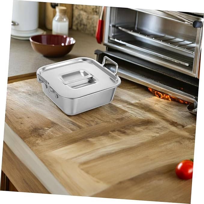 GLEAVI Square Stainless Steel Party Platter Lid Food Serving Tray Clean French Fry Bowl