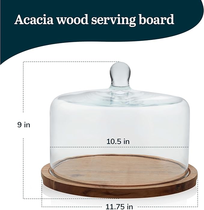 Libbey Acaciawood Flat Round Wood Server with Glass Dome
