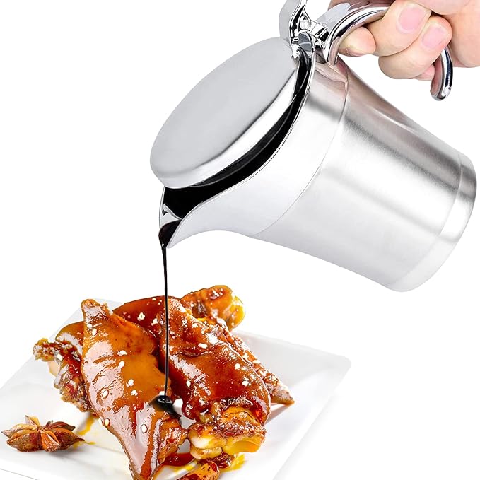 Stainless Steel thermal Gravy Boat, 16 Oz Double Insulated Gravy Sauce Jug with Hinged Lid for Family Dinner, Thanksgiving, Halloween, Christmas