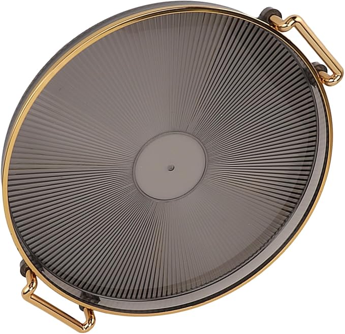 Dioche Elegant Round Serving Tray with Gold Handle and Golden - Multifunctional Display Tray for Fruits, Desserts, Snacks, and Decor (Smoky Gray)