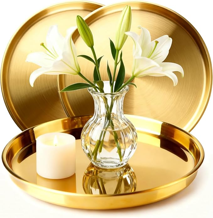 Gold Round Serving Tray, 12", 3 Pack