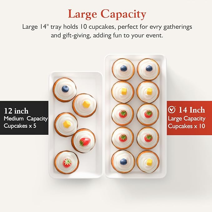 3-Tier Melamine Serving Tray Set, 14"x7" Platters for Serving Food, White Reusable Trays with Black Metal Display Stand for Cupcakes, Sevring Food, Dessert, Fruit, Cookie, Black
