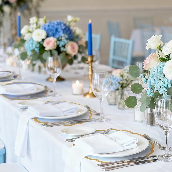 100 Pcs Dusty Blue Paper Placemats 13.5 Inch Disposable Scalloped Colorful Pastel Round Table Place Mats with Gold Edges, Decorative Colors Mats for Birthday Wedding Baby Shower Banquet Tea Party