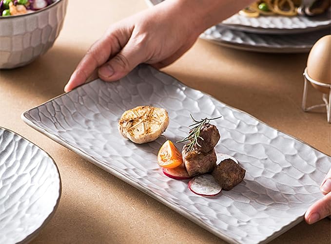 Round Dinnerware Sets | White Kitchen Plates, Bowls, and Mugs | 17 Piece Stoneware Tableware Nordic Style| Dishwasher Microwave Safe | Service for 4