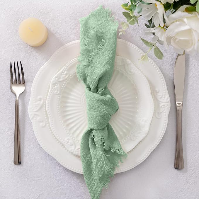 Socomi Set of 6 Linen Napkins Sage Green Easter Spring Cloth Napkins Washable Cotton Dinner Napkins Fringe 17"x17" for Wedding Party Bridal Baby Shower Birthday Table Decorations