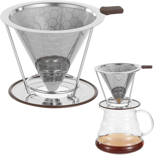 OMISTAR Stainless Steel Pour Over Coffee Dripper with Removable Stand, Dual Layer Coffee Filter, Easy to Clean, Paperless Reusable Filter for Home, Office and Travel