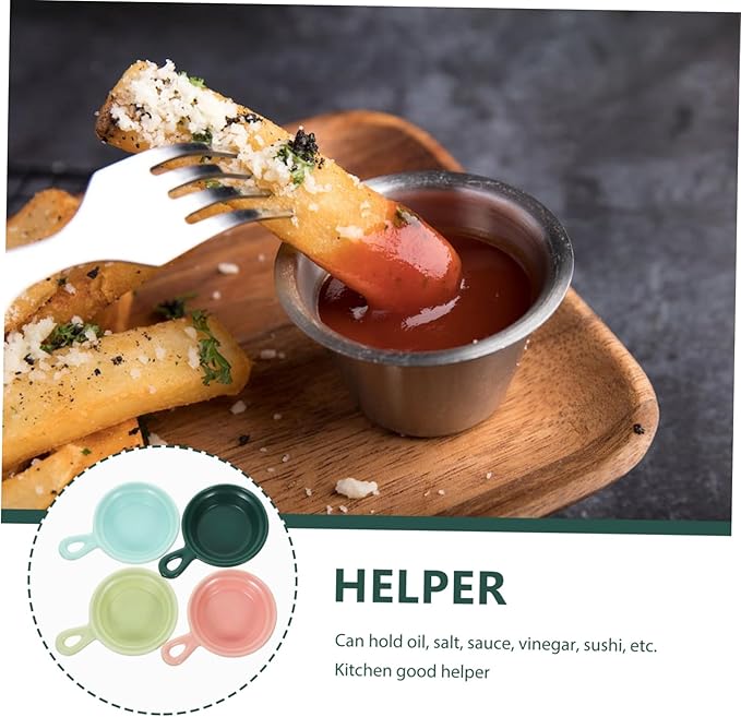 PRETYZOOM 4pcs Creative Ceramic Plates for Dipping Sauce Japanese Style Appetizer Bowls Cute Handle Design for Snacks Soy Sauce and Condiments Matte