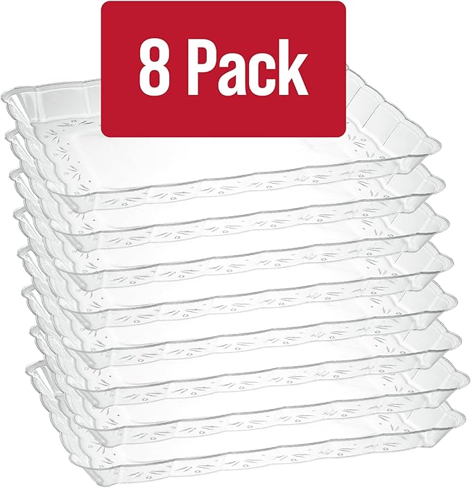 Plasticpro Plastic Serving Trays - Serving Platters Rectangle 9X13 Disposable Party Dish 8 Clear