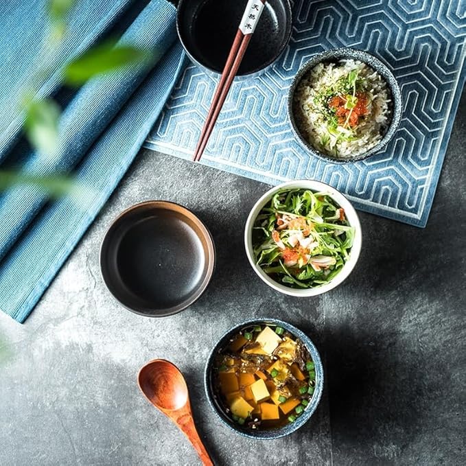 Kitchen Plates Ceramic Bowls, Japanese Soup Bowls, Commercial Retro Noodle Bowls, Salad Bowls Restaurant Plates(B)
