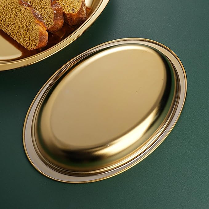 Steaming Fish Tray Stainless Steel Serving Plate Oval Shape Multifunctional for Home or Restaurant Use Silver/Gold