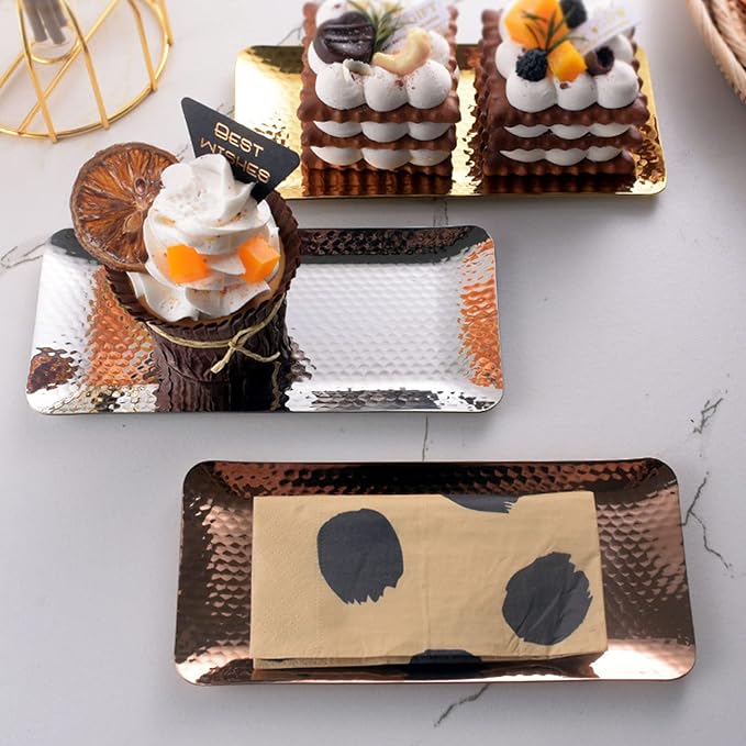Hammered Tray,Stainless Steel Hammered Tray Exquisite Odorless Serving Tray for Living Room Bedroom Kitchen Bathroom (Gold)