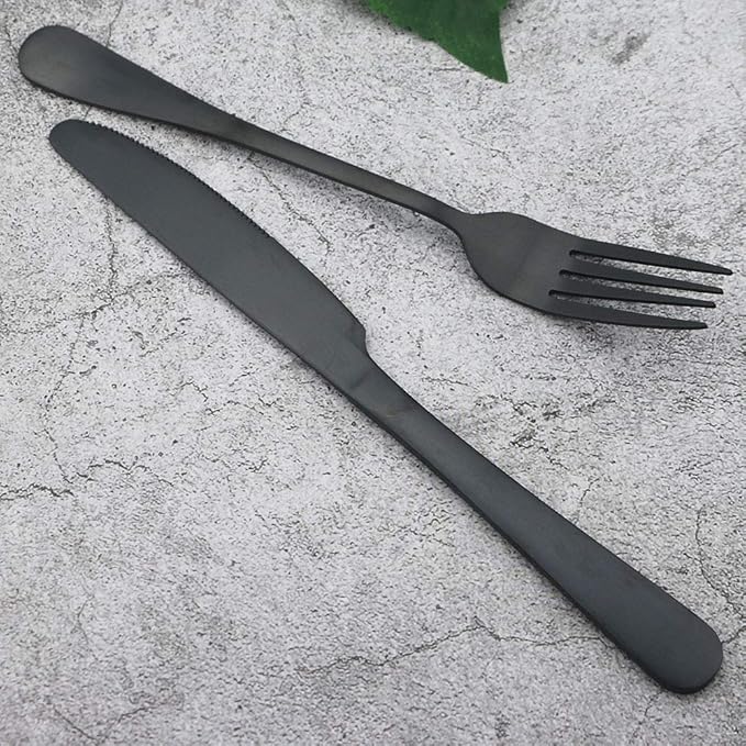 JASHII Matte Black Silverware Set, Satin Finish 24-Piece Stainless Steel Flatware Set,Kitchen Utensil Set Service for 6,Tableware Cutlery Set for Home and Restaurant, Dishwasher Safe (Black full)