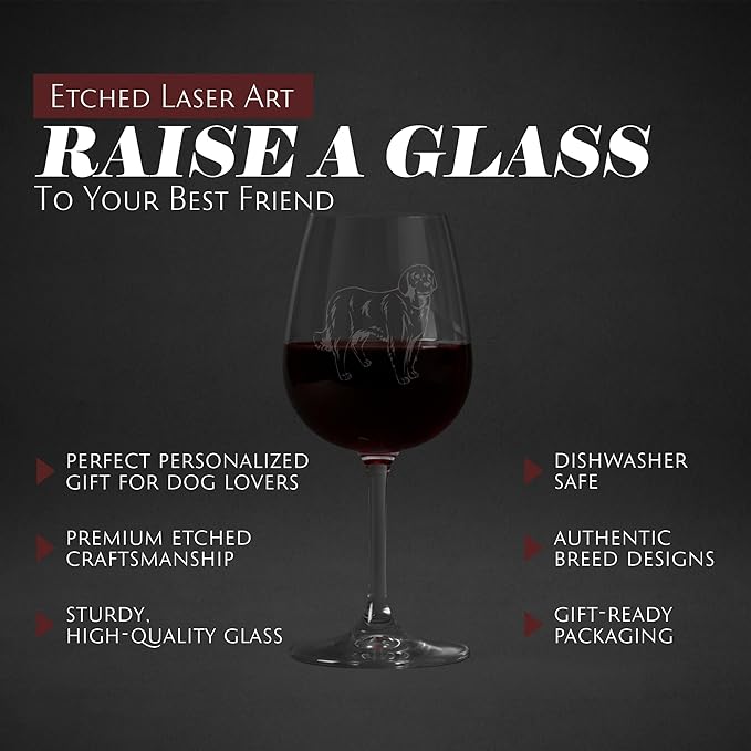 Etched Laser Art Akbash Personalized Dog Themed Etched 12.75oz Wine Glass Custom Dog Breed Wine Glasses, Ideal for Pet Lovers, Unique Birthday Gift for Men & Women, Personalized Gift