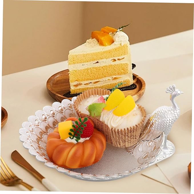 Mobestech Elegant Peacock-Themed Serving Tray Luxurious Metal Fruit Platter for Parties Decorative Storage Holder for Snacks and Desserts for Dining and Living Room Decor