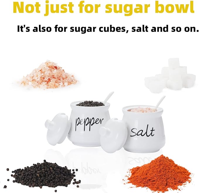 ONTUBE Ceramic Salt and Pepper Bowls with Lid and Spoon 12oz (White)