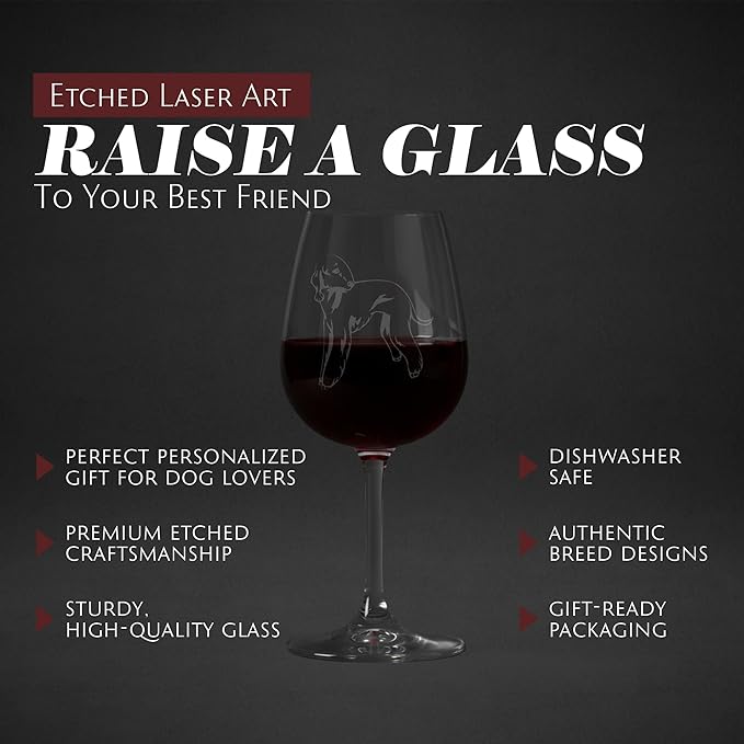 Etched Laser Art Bedlington Terrier Personalized Dog Themed Etched 12.75oz Wine Glass Custom Dog Breed Wine Glasses Ideal for Pet Lovers, Unique Birthday Gift for Men & Women, Personalized Gift
