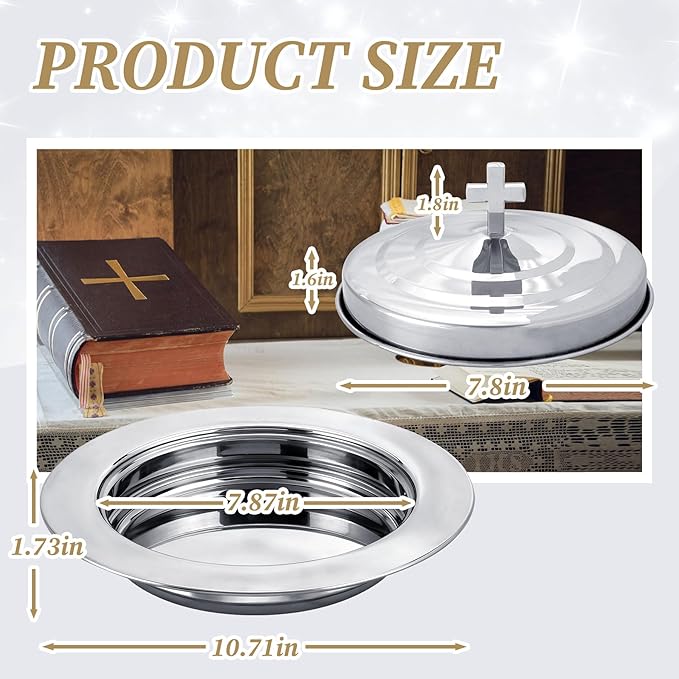 1Pcs Stainless Steel Communion Bread Plate for Church with Lid – Silver Communion Tray for Bread, Church Worship Supplies