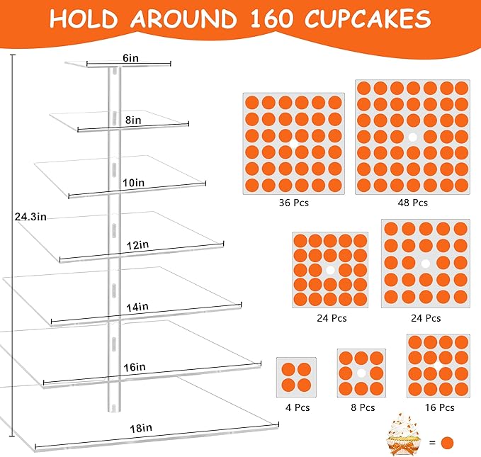 7 Tier Large Cupcake Stand, Square Cupcake Stand for 150 Cupcakes, Tiered Cupcake Holder Stand, Clear Acrylic Cup Cake Tower Stand, Dessert Table Display Set for Gatherings and Celebrations