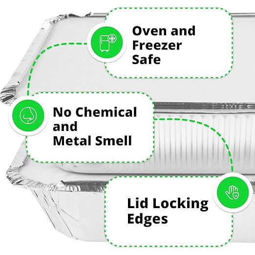 IDL Packaging 4 lb. Oblong Aluminum Foil Pans with Lids - 13" x 9" x 1.5” (pack of 5) - Disposable Foil Baking Dishes - Great for Grilling, BBQ, Steaming, Freezing
