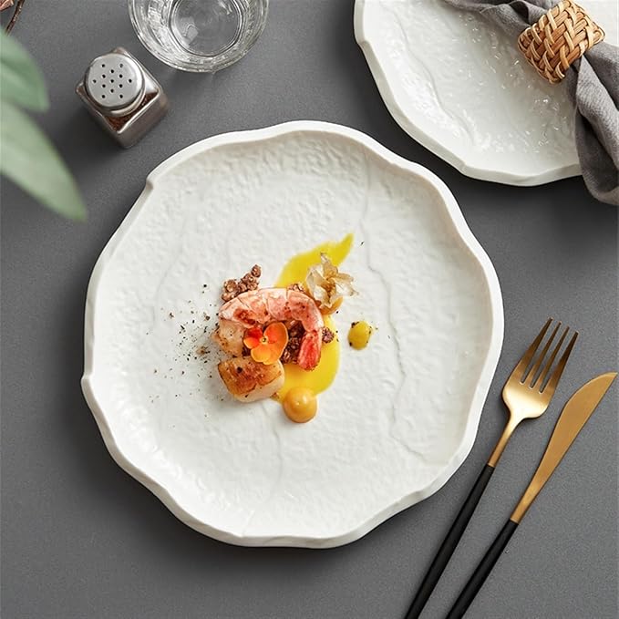 SONGCHAO Party Supplies Pure White Plate Ceramic Plate Irregular Plate Dish Dessert Plate Home Tableware Salad Plate Cafe Flat Plate Party Plates (Color : Large)