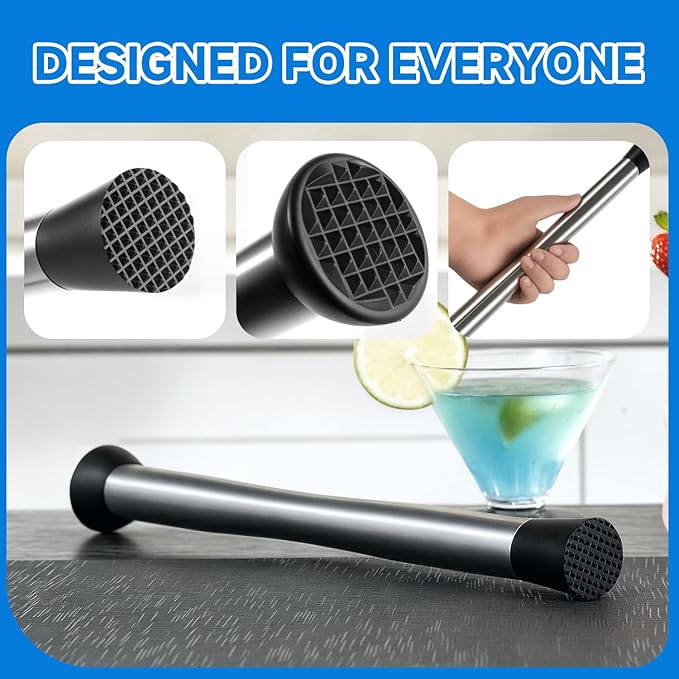Lexenic Double Heads Muddler for Cocktails – Stainless Steel 32cm/12.6 Inch Bar Tool for Mojitos, Old Fashioned, Margaritas & More – Durable & Easy to Clean (Stainless Steel)