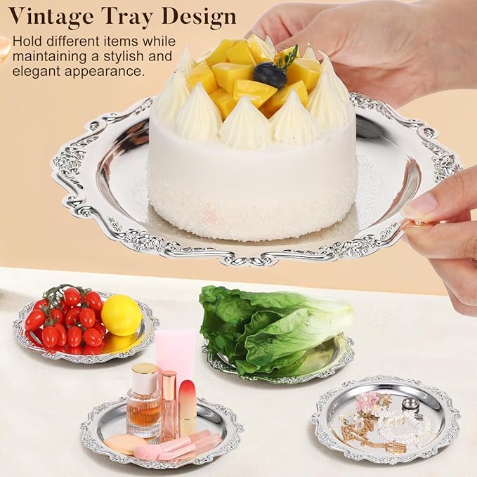 Gatuida Silver Serving Tray Elegant Dessert Platter Snack Serving Dish Fruit Tray for Home Wedding Birthday Party Food Appetizer Charcuterie Cookies Desserts Jewelry Display