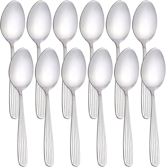 Dinner Forks, Spoons & Dinner knives Set, Food Grade Stainless Steel Silverware Set, Mirror Polished, Dishwasher Safe Flatware Set (12-Pcs, Dinner Spoons)