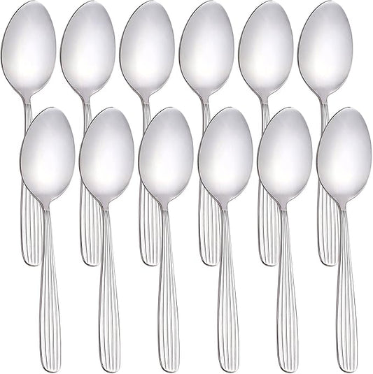 Dinner Forks, Spoons & Dinner knives Set, Food Grade Stainless Steel Silverware Set, Mirror Polished, Dishwasher Safe Flatware Set (12-Pcs, Dinner Spoons)