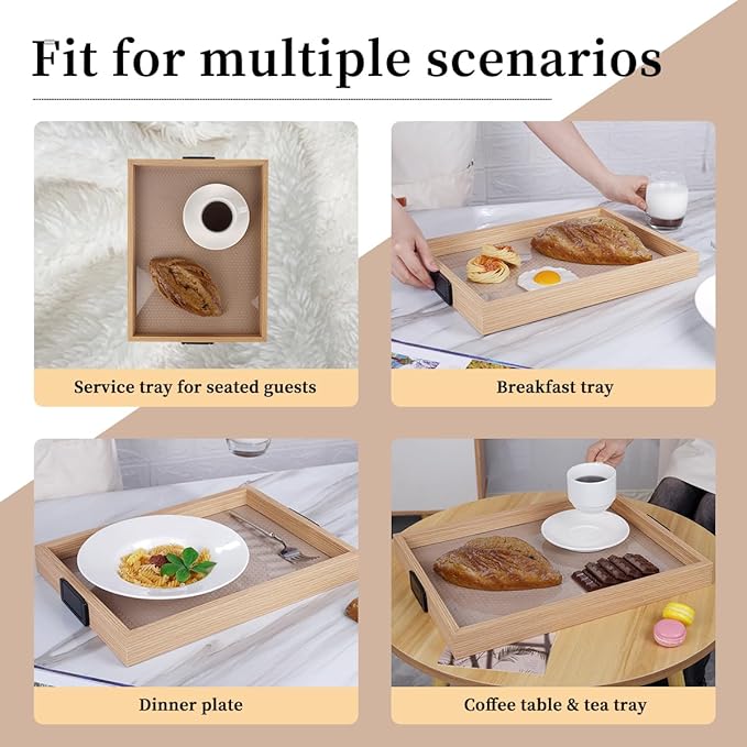 Leather Surface Wood Service Tray with Metal Handle, 16.3x13in Food Drinks Tray for Coffee Table, Breakfast, Dinner & Bar,Kitchen,Party (Leather Surface/Large)