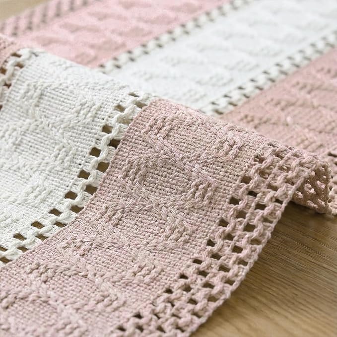 Artoid Mode Pink Farmhouse Rustic Table Runner, Seasonal Hollow Kitchen Dining Table Decoration for Home Party Decor 12x60 Inch